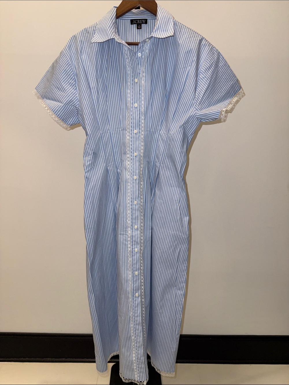 J. Crew Wren Lace-Trim Shirt-Dress in Stripe | Size 12